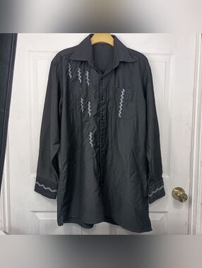 Mens Western Shirt Large Black 100% Wool Embroidered Rockabilly Button Up Pocket